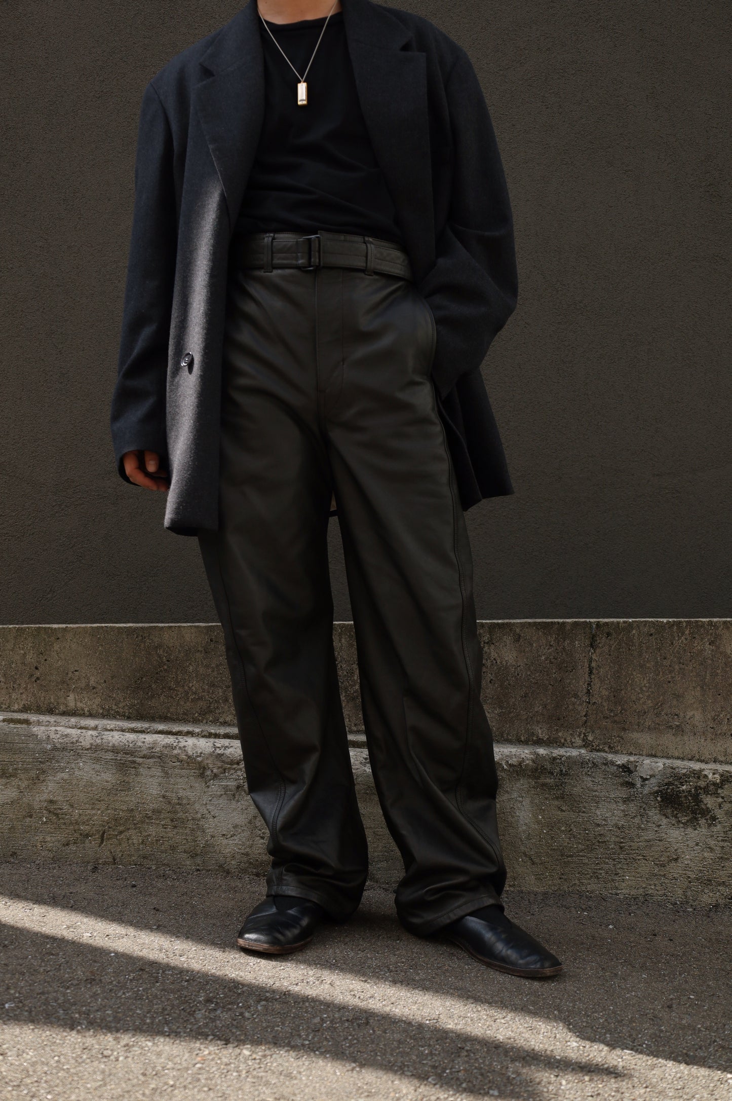 LEMAIRE LEATHER BELTED TWISTED PANTS