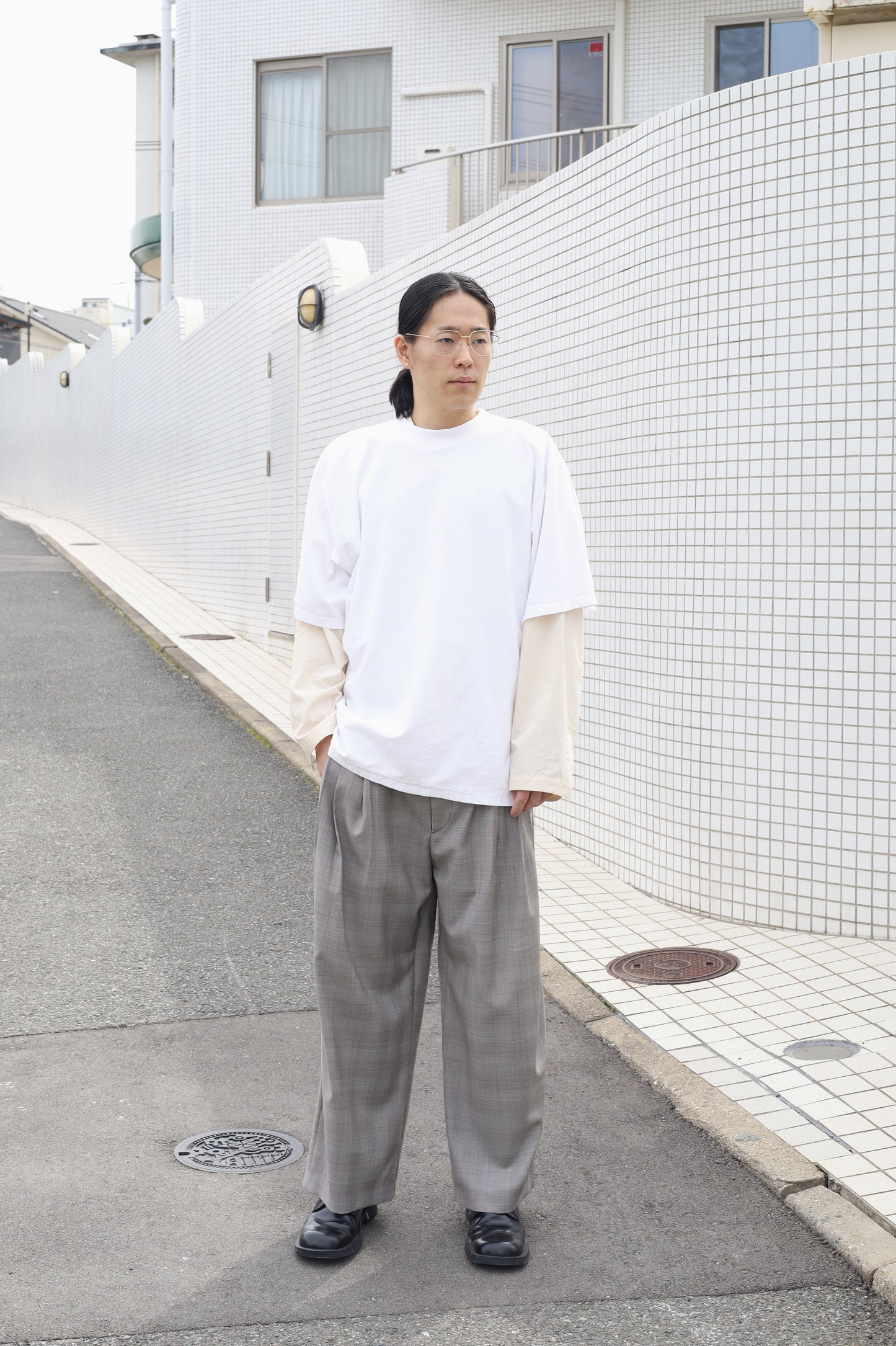 HED MAYNER WOOL CHECK 2TUCK PANT