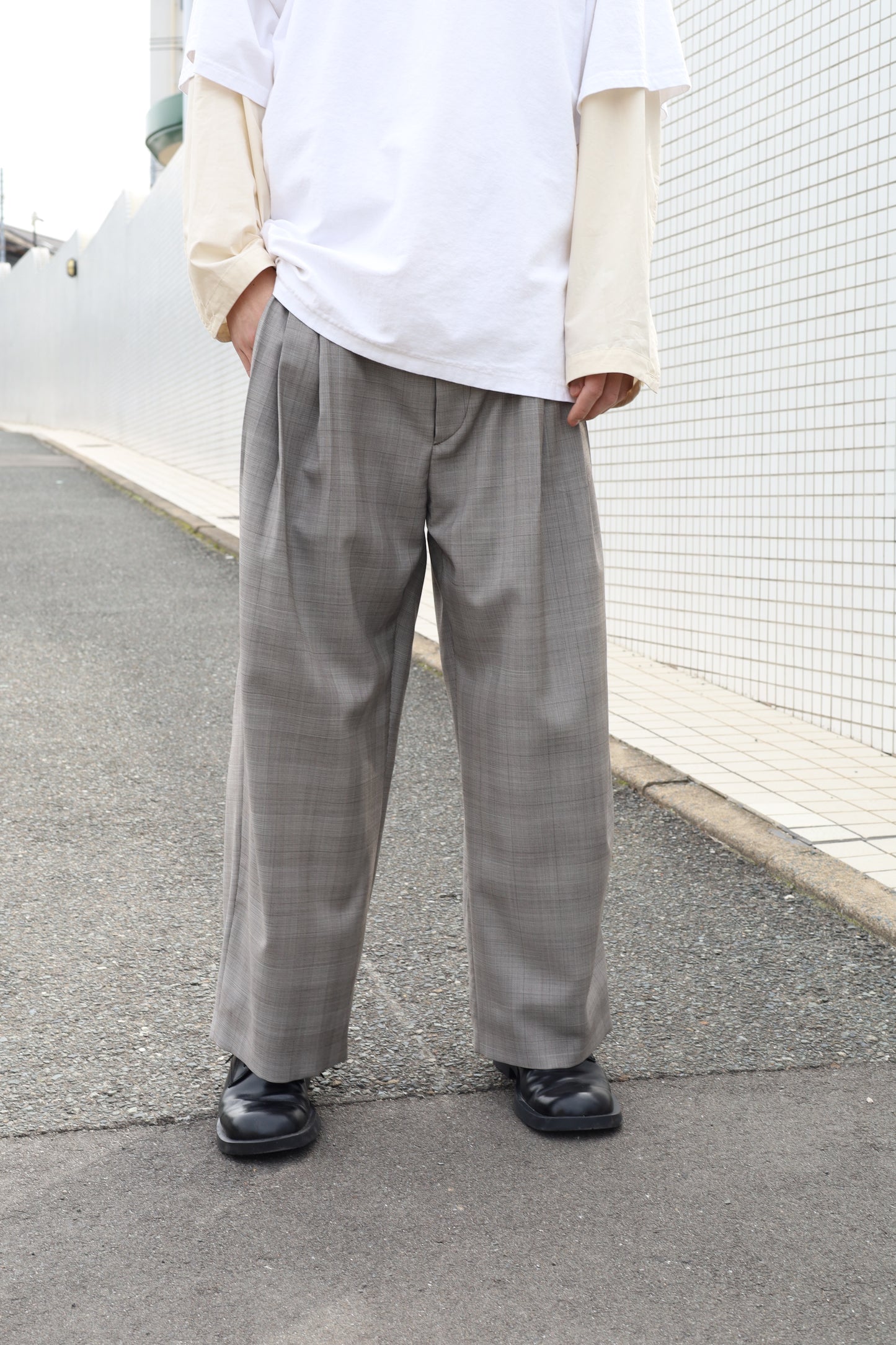 HED MAYNER WOOL CHECK 2TUCK PANT