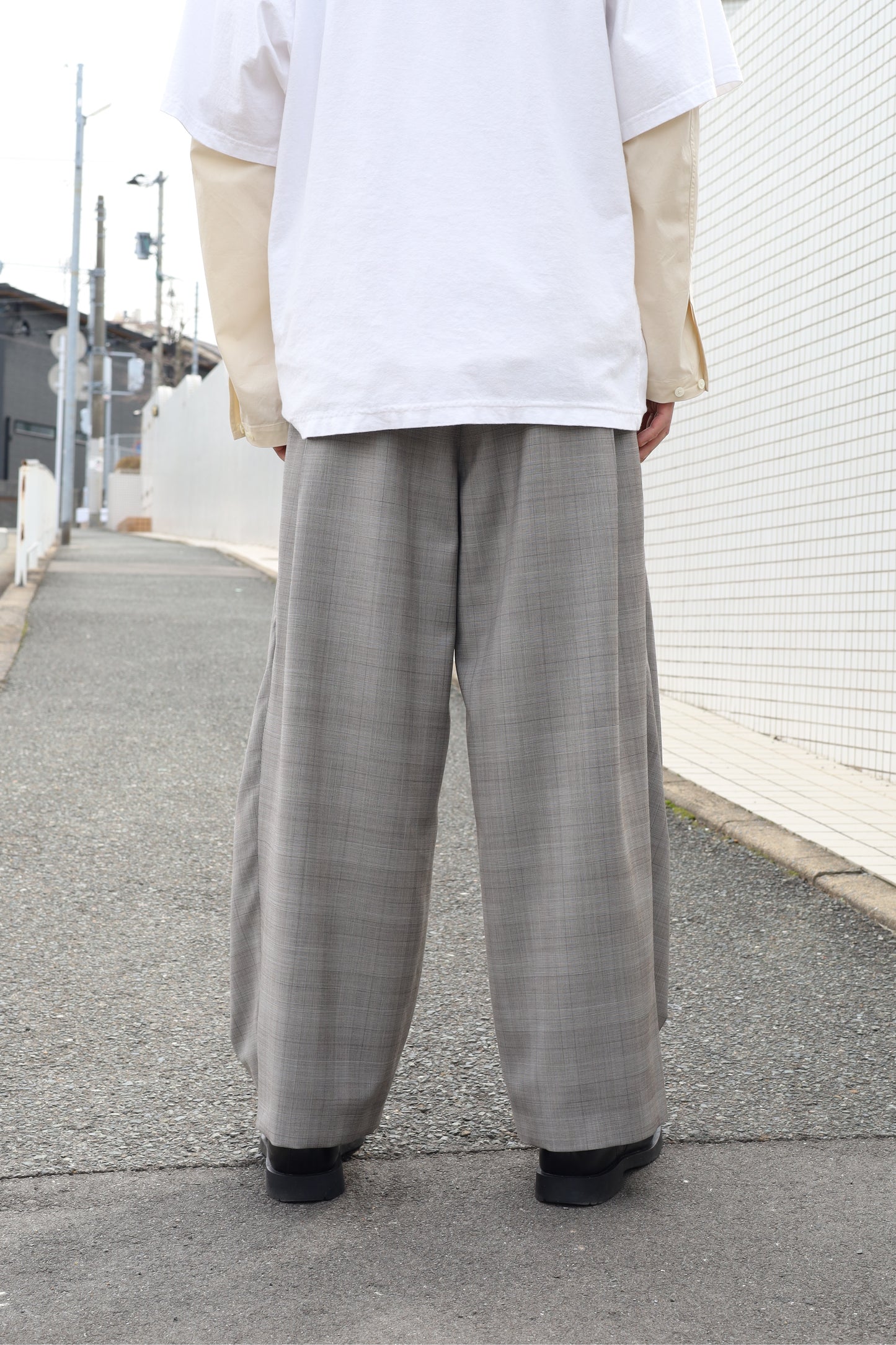 HED MAYNER WOOL CHECK 2TUCK PANT